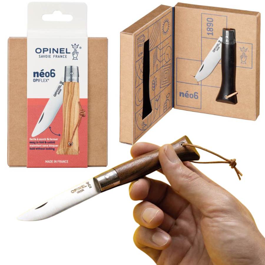 Navajas NEO6 Opiflex de Opinel. Olivo, ébano y nogal negro.